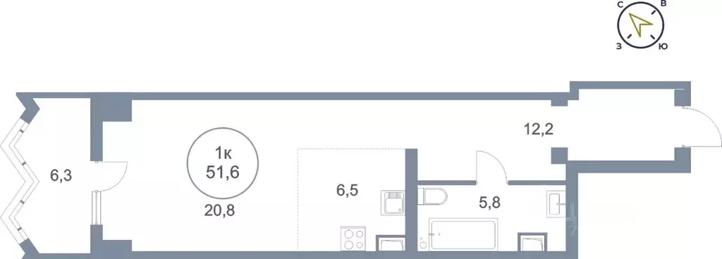 1-к кв. Ханты-Мансийский АО, Сургут тракт Югорский, 43 (51.6 м) - Фото 0