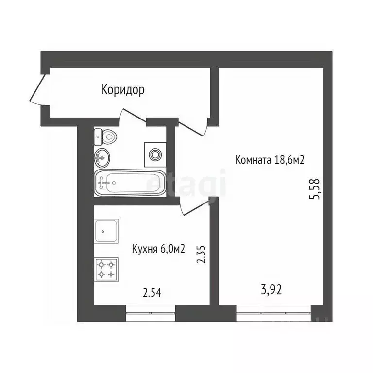 1-к кв. Белгородская область, Белгород Народный бул., 103 (29.7 м) - Фото 2