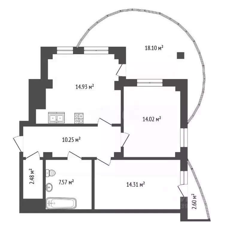 2-к кв. Тюменская область, Тюмень ул. Федюнинского, 64к1 (63.0 м) - Фото 1