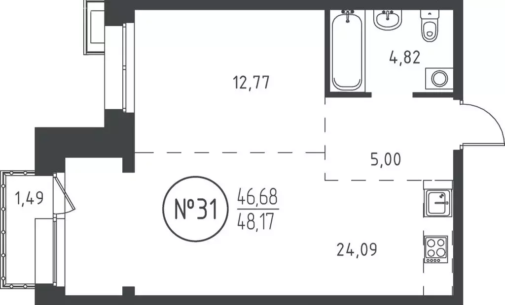 1-комнатная квартира: Иркутск, улица Эдуарда Дьяконова, 6 (47.88 м) - Фото 1