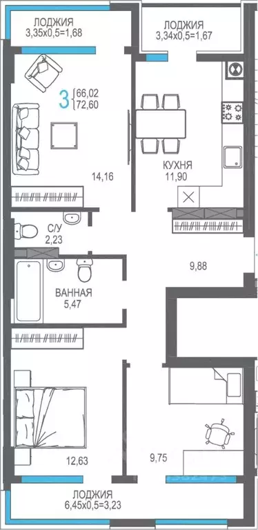 3-к кв. Крым, Алушта ул. Багликова, 27/4 (72.6 м) - Фото 1