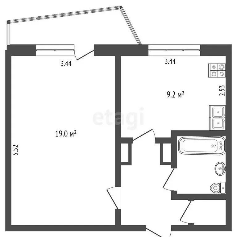 1-комнатная квартира: Омск, Волгоградская улица, 2 (38 м) - Фото 1