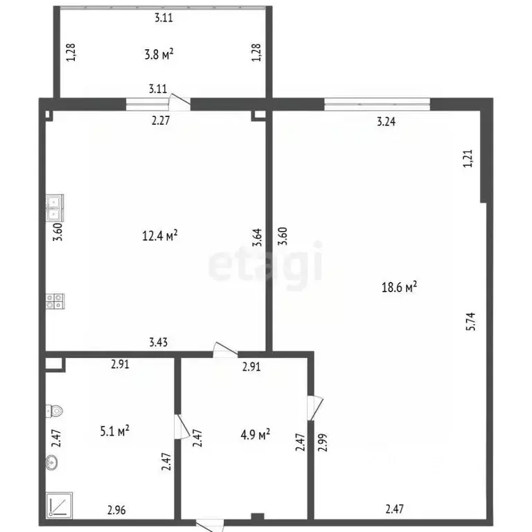 1-к кв. Крым, Симферополь ул. Батурина (41.0 м) - Фото 2