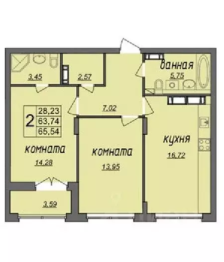 2-к кв. Владимирская область, Муром Колхозная ул., 24 (65.37 м) - Фото 0