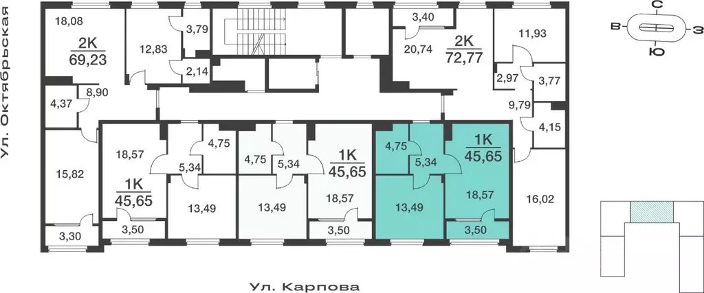 1-к кв. Тульская область, Тула ул. Карпова, 103А (45.65 м) - Фото 1
