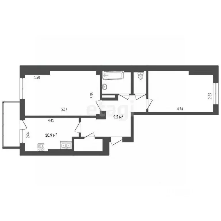 2-к кв. Калужская область, Калуга Аллейная ул., 19 (61.2 м) - Фото 2