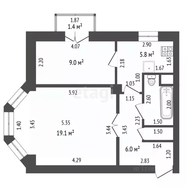 2-к кв. Тамбовская область, Тамбов Рязанский проезд, 6 (44.3 м) - Фото 1