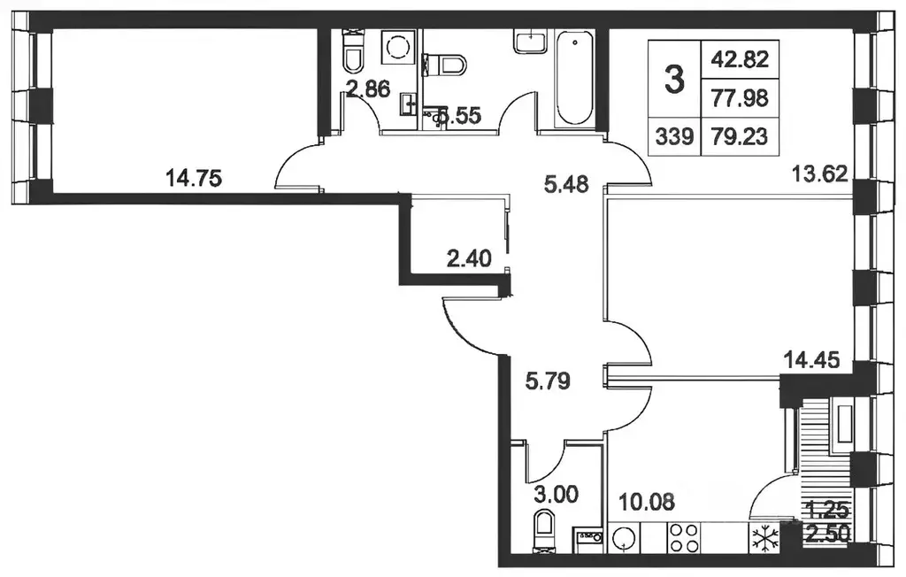 3-к кв. Санкт-Петербург ул. Челюскина, 6 (81.0 м) - Фото 2