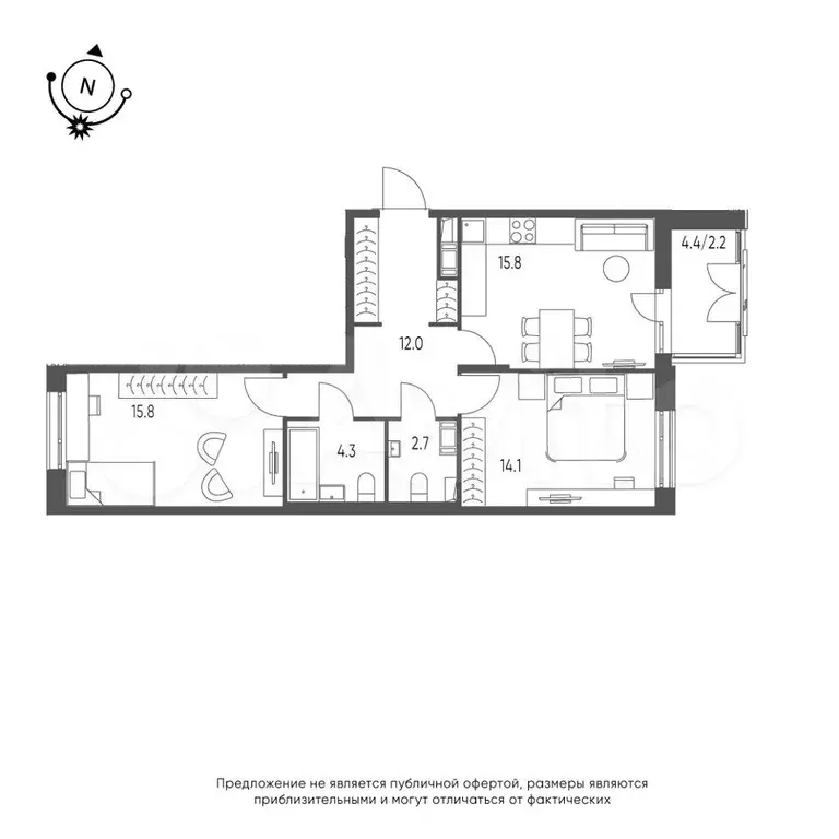 2-к. квартира, 66,9 м, 9/9 эт. - Фото 1