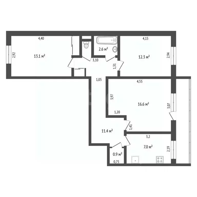 3-к кв. Амурская область, Благовещенск Институтская ул., 3/3 (66.2 м) - Фото 1