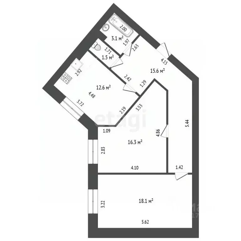 2-к кв. Ямало-Ненецкий АО, Новый Уренгой ул. Нефтяников, 16 (67.2 м) - Фото 2