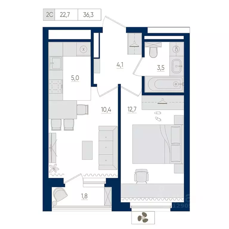 2-к кв. Башкортостан, Уфа Дема жилрайон, Экогород Яркий мкр,  (36.3 м) - Фото 1