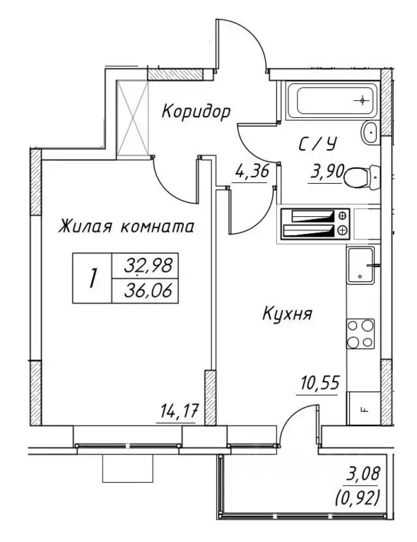 1-к кв. Московская область, Дмитров  (36.06 м) - Фото 0