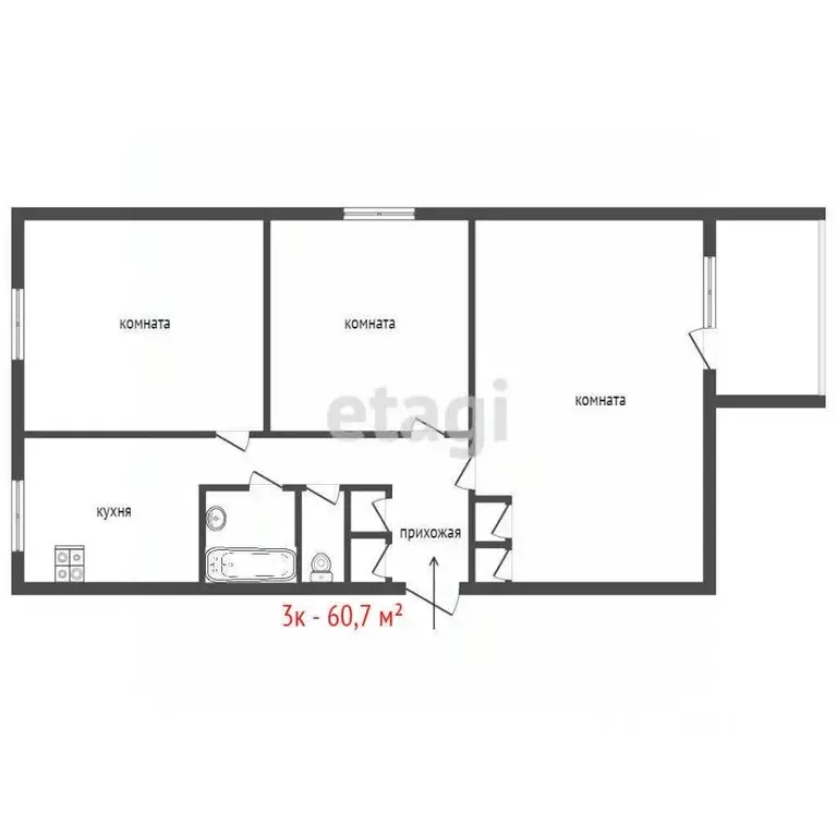 3-к кв. Свердловская область, Екатеринбург ул. Электриков, 23 (60.7 м) - Фото 2
