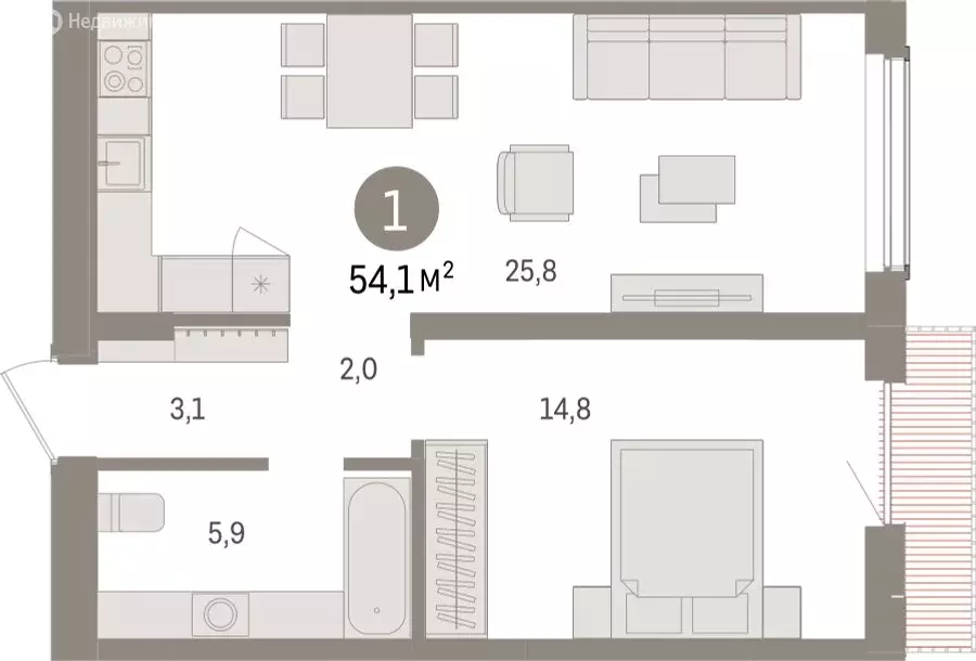 1-комнатная квартира: Новосибирск, улица Аэропорт (54.11 м) - Фото 1