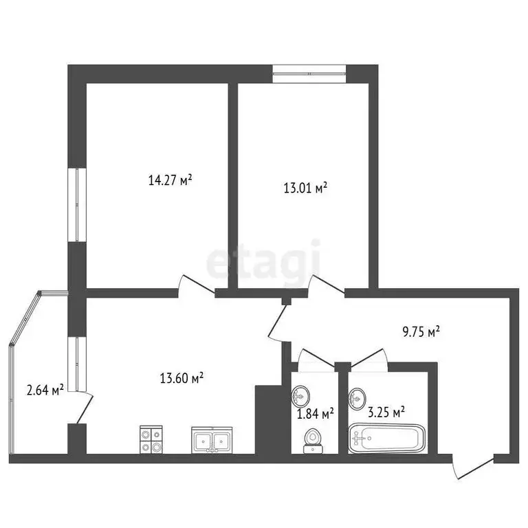 2-комнатная квартира: деревня Афонино, Академическая улица, 15 (55.7 ... - Фото 1