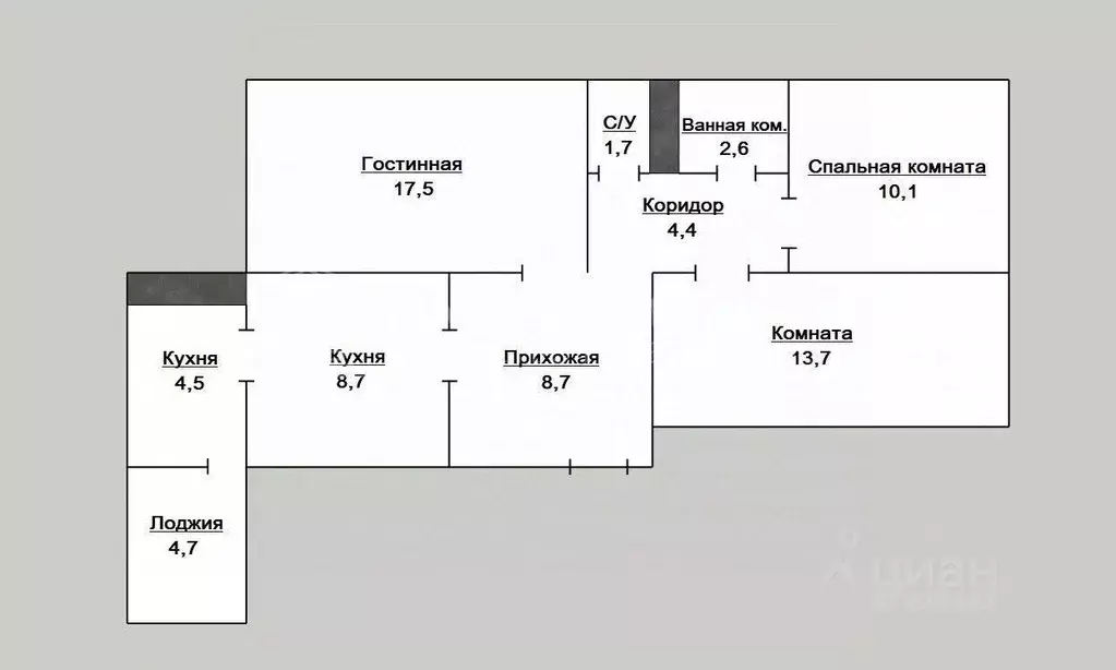 Квартира, 3 комнаты, 68.3 м - Фото 0