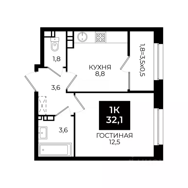 1-к кв. Ставропольский край, Ставрополь ул. Южный обход, 65к1 (32.1 м) - Фото 0