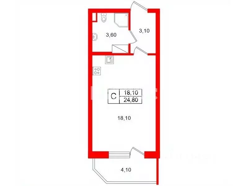 Студия Санкт-Петербург Кондратьевский просп., 68к4 (24.8 м) - Фото 2