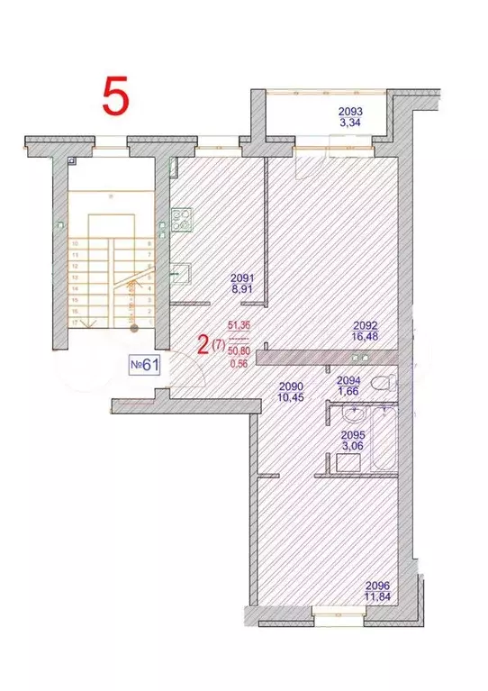 2-к. квартира, 53,9 м, 2/4 эт. - Фото 0