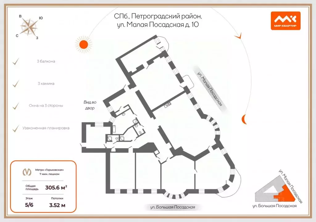 6-к кв. Санкт-Петербург Малая Посадская ул., 10 (305.6 м) - Фото 2