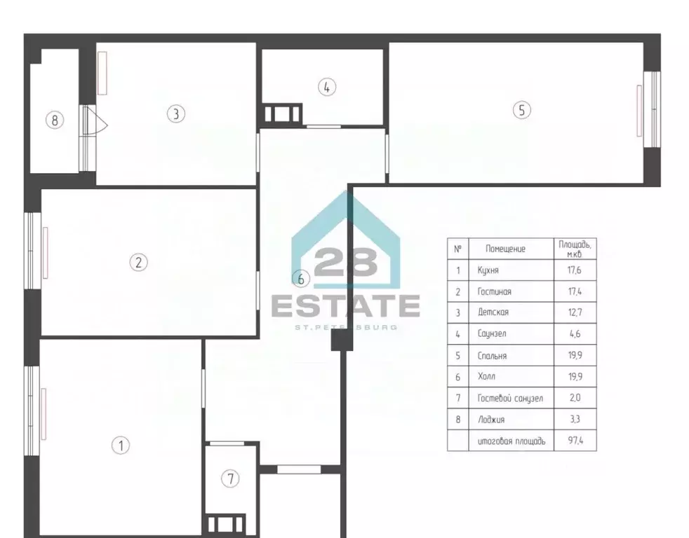 3-к кв. Санкт-Петербург Кременчугская ул., 9К1 (97.4 м) - Фото 1