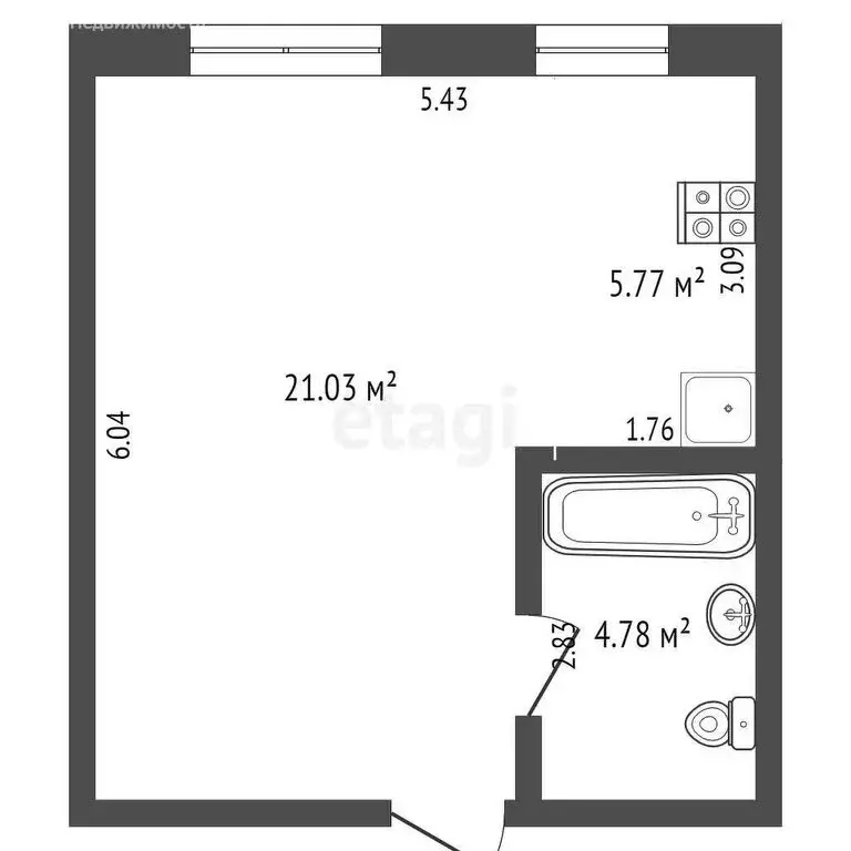 Квартира-студия: Абакан, микрорайон Нижняя Согра, улица Будённого, ... - Фото 1