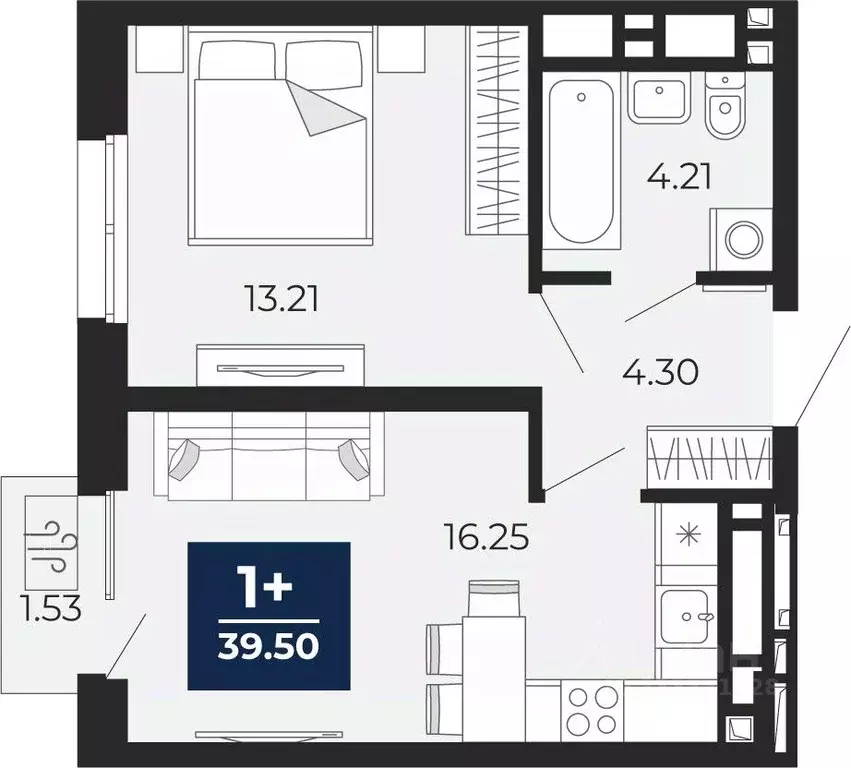 1-к кв. Тюменская область, Тюмень Беринг жилой комплекс (38.43 м) - Фото 1