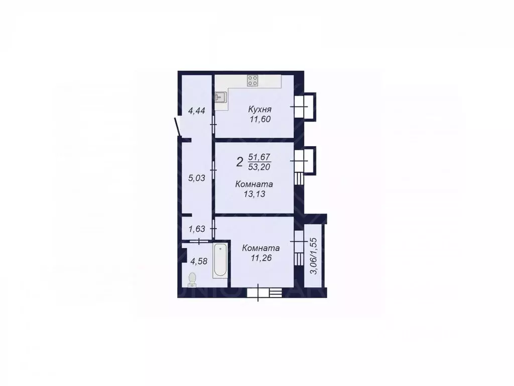 2-к кв. Челябинская область, Челябинск Заручейный кв-л,  (53.2 м) - Фото 1