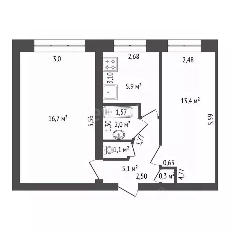 2-к кв. Башкортостан, Уфа ул. Достоевского, 102/1 (45.0 м) - Фото 1