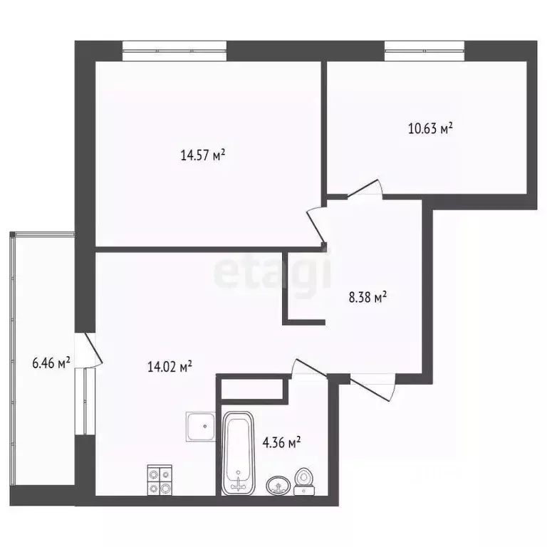 2-к кв. Тюменская область, Тюмень Малая Боровская ул., 3 (53.5 м) - Фото 2