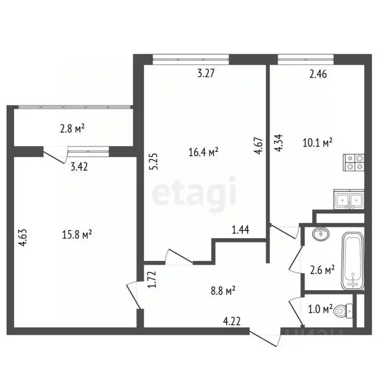 2-к кв. Санкт-Петербург просп. Королева, 48К1 (54.7 м) - Фото 2