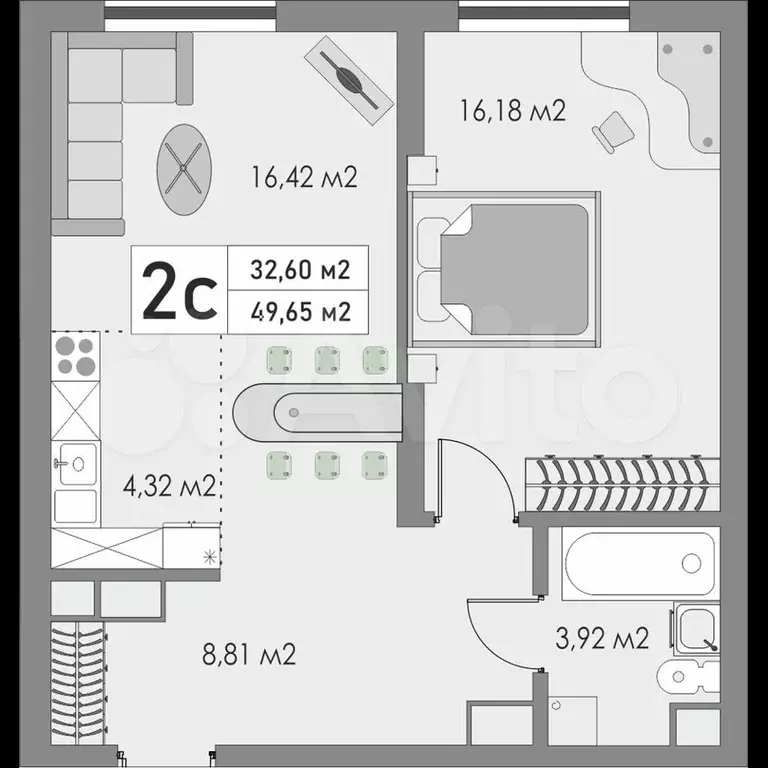 2-к. квартира, 50 м, 8/9 эт. - Фото 0