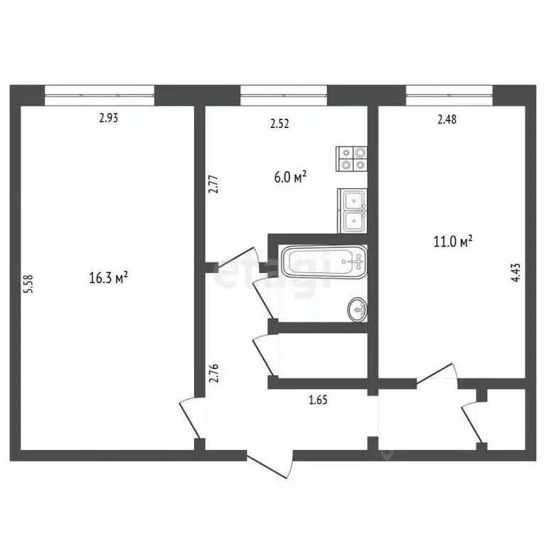 2-к кв. Калужская область, Калуга Спортивная ул., 3 (43.5 м) - Фото 2