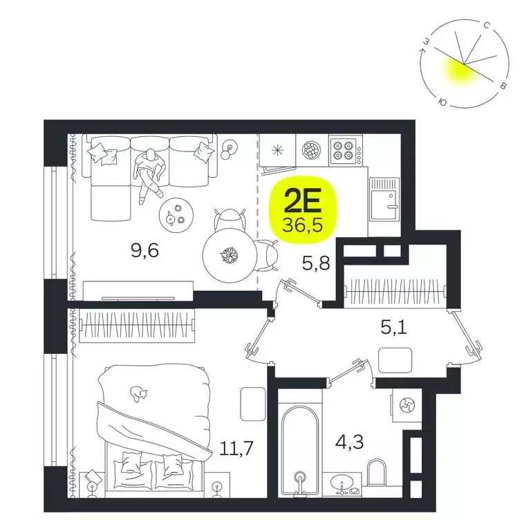 2-комнатная квартира: Екатеринбург, улица Титова, 19Б (36.5 м) - Фото 0