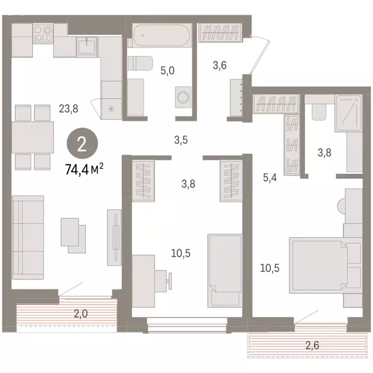 2-комнатная квартира: Новосибирск, улица Аэропорт (74.36 м) - Фото 1