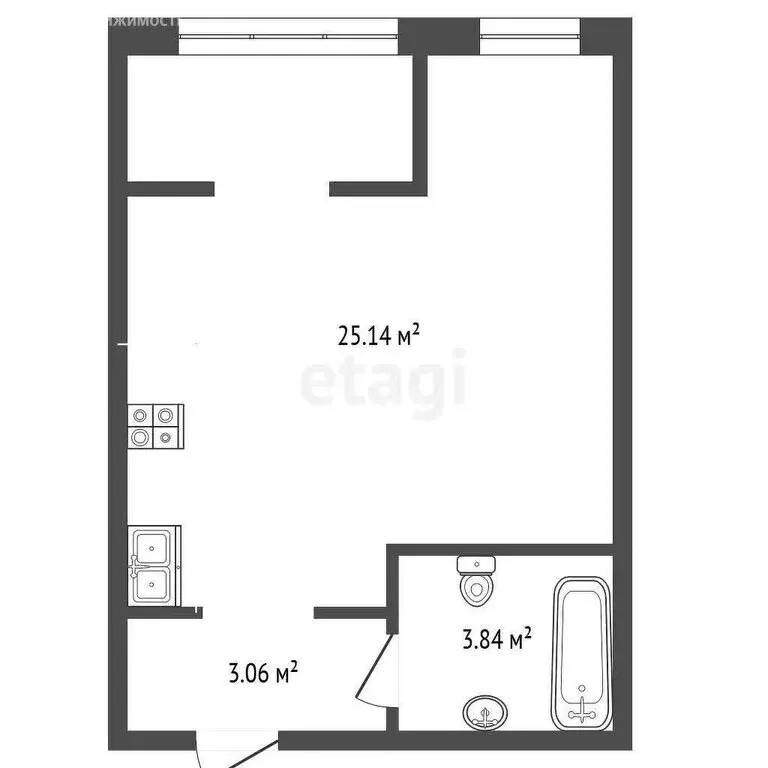 Квартира-студия: Тюмень, улица Тимофея Чаркова, 83 (32.3 м) - Фото 1