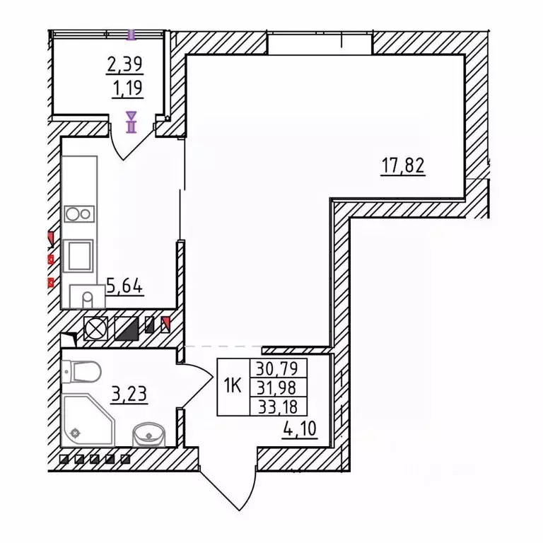 1-к кв. Калининградская область, Зеленоградск  (33.18 м) - Фото 1