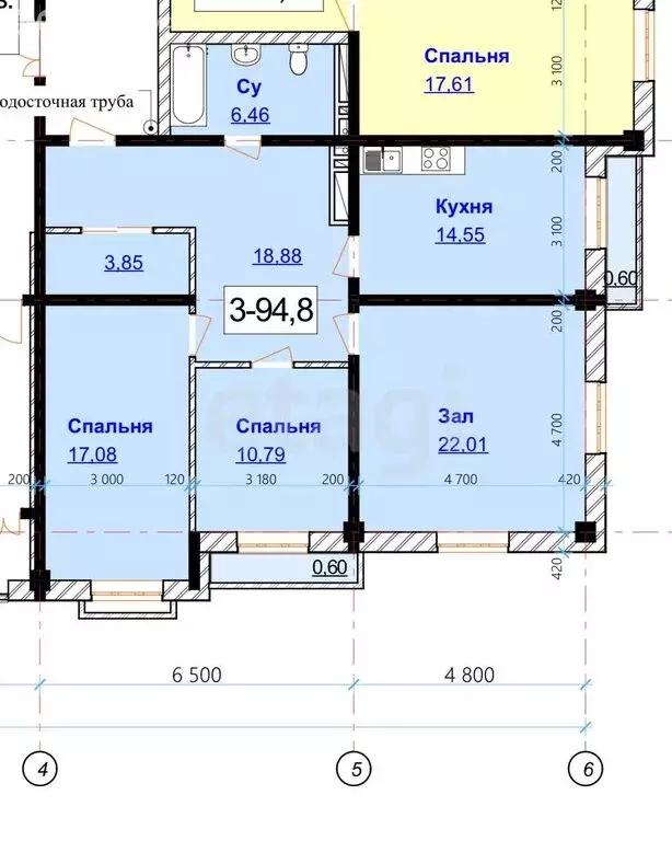 3-комнатная квартира: Каспийск, улица Сулеймана Эфендиева, 25 (94.8 м) - Фото 1