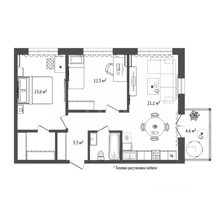 2-к кв. Тюменская область, Тюмень ул. Братьев Бондаревых, 5 (60.8 м) - Фото 1
