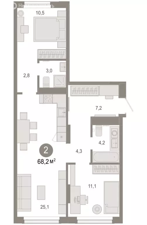 2-комнатная квартира: Тюмень, микрорайон ДОК, ЖК Октябрьский на Туре ... - Фото 2