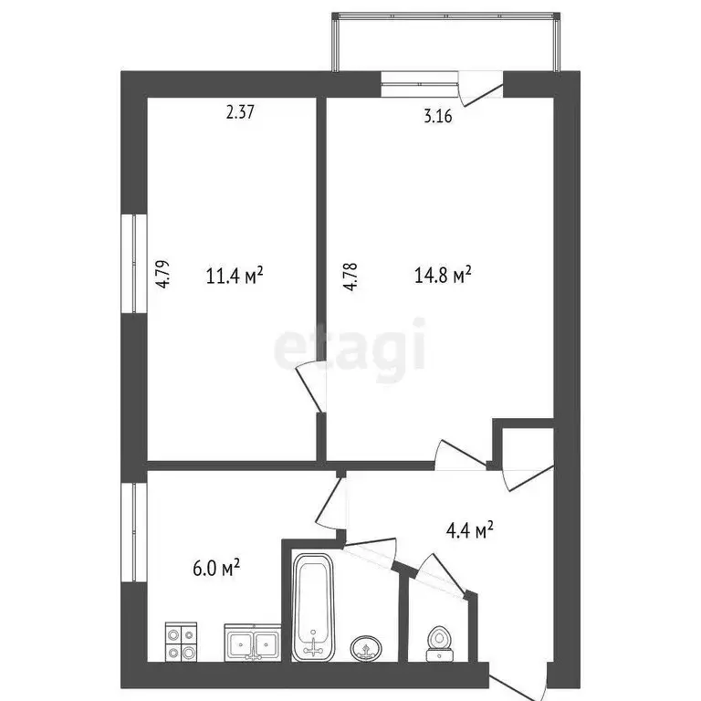 2-комнатная квартира: Ярославль, Алмазная улица, 7 (40 м) - Фото 1