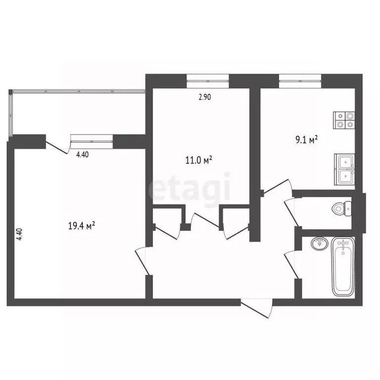 2-к кв. Калужская область, Калуга Звездная ул., 3 (52.1 м) - Фото 2