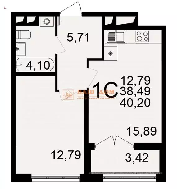1-к кв. Тульская область, Тула пос. Горелки, Большая ул., 4Г (40.2 м) - Фото 1