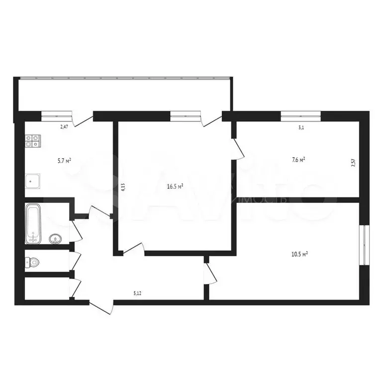 3-к. квартира, 60 м, 5/9 эт. - Фото 0