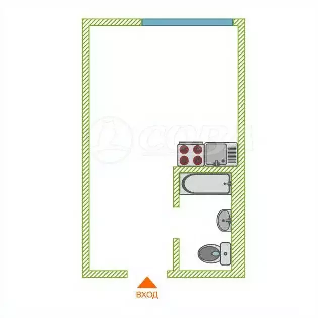 Студия Тюменская область, Тюмень ул. Мельникайте, 83 (18.3 м) - Фото 1