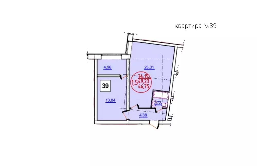 2-к квартира, 49.23 м - Фото 0