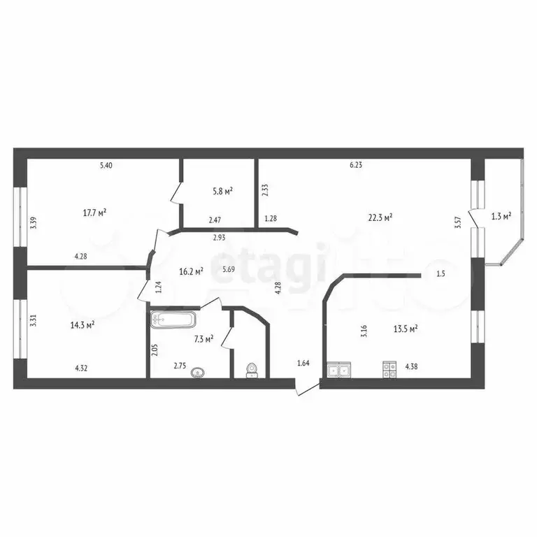3-к. квартира, 98,4 м, 6/10 эт. - Фото 0