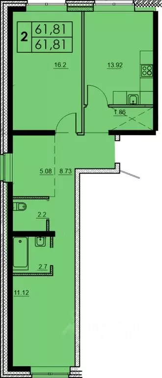 2-к кв. Иркутская область, Иркутск ул. Баумана, 271 (61.81 м) - Фото 1