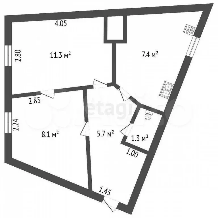 2-к. квартира, 33,8 м, 4/7 эт. - Фото 0
